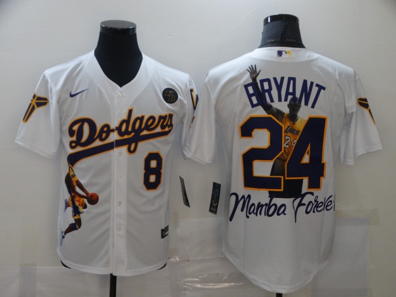 Men's Los Angeles Dodgers Kobe Bryant #8-24 White Jersey